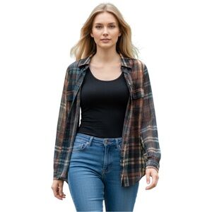 Who What Wear Multicolor Plaid Button Down Shirt